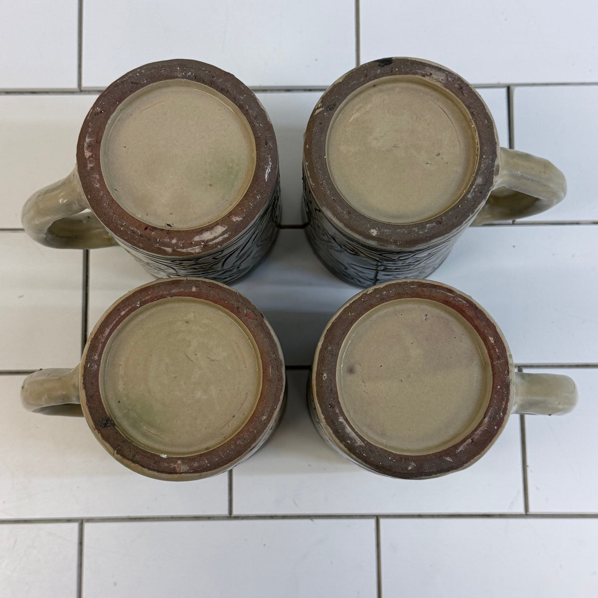 Folk Art Pottery Mugs Set of 4 Ceramic Tankards