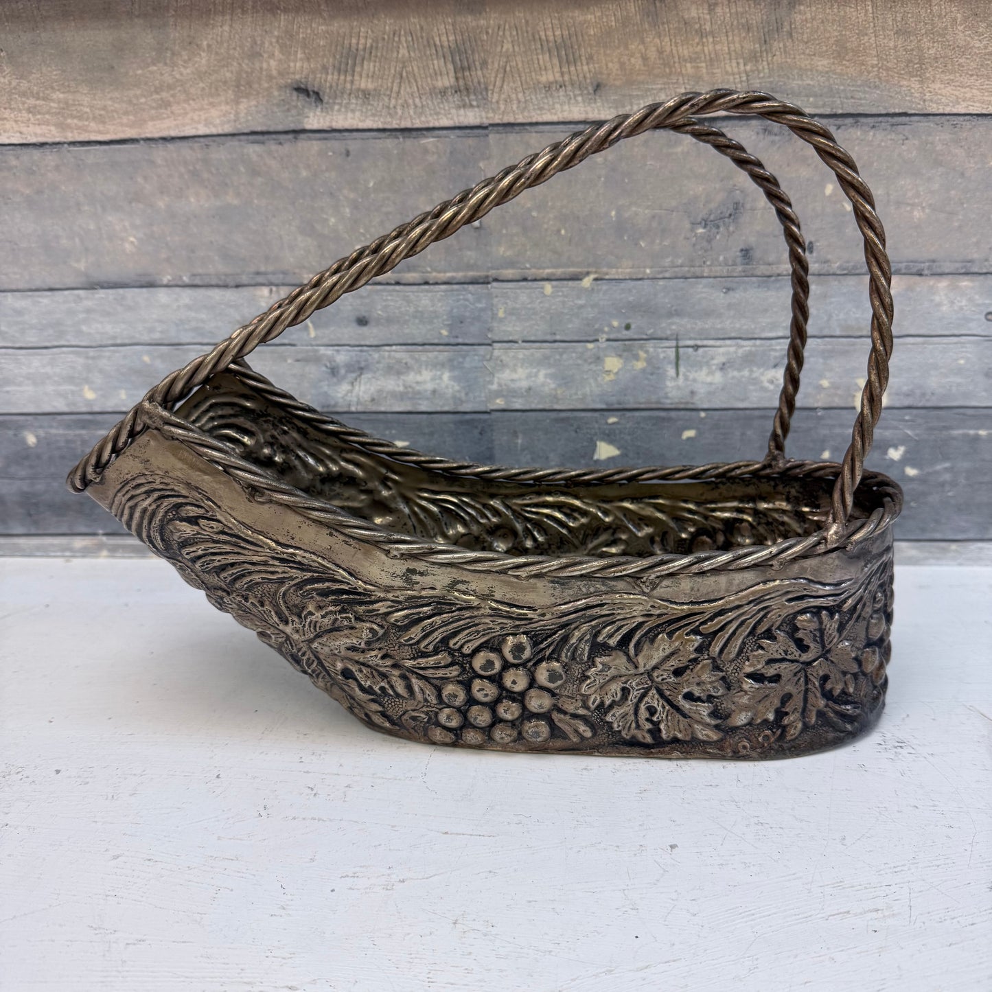Cast Metal Embossed Basket with Cinnamon Stick Bundle