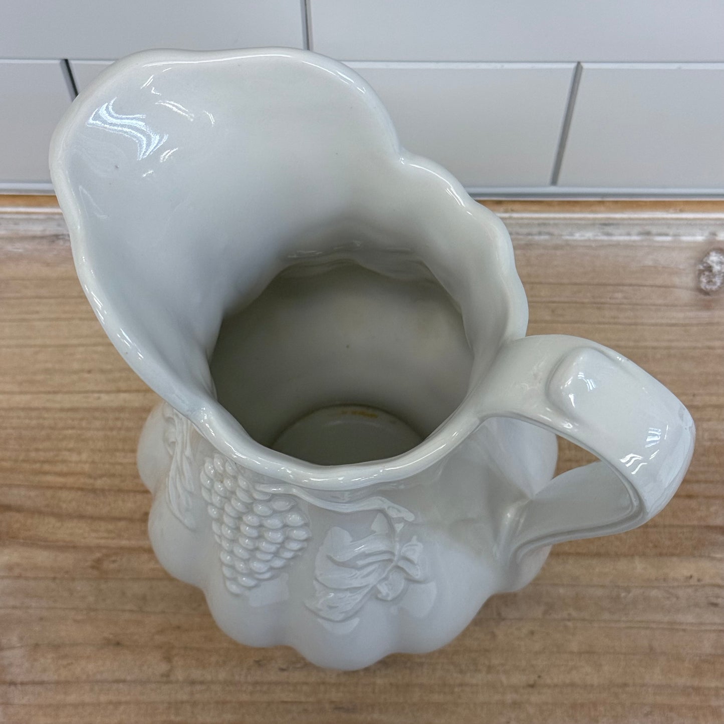 Red Cliff Embossed Grape Ironstone Pitcher White Harvest Vase