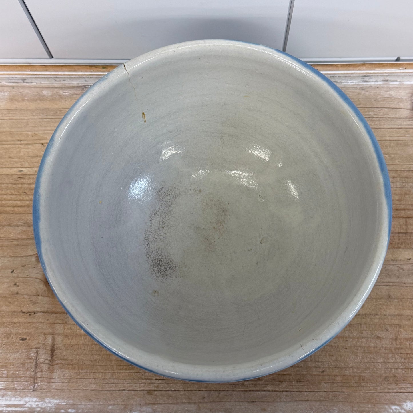 Blue Glazed Stoneware Mixing Bowl #7 1950s