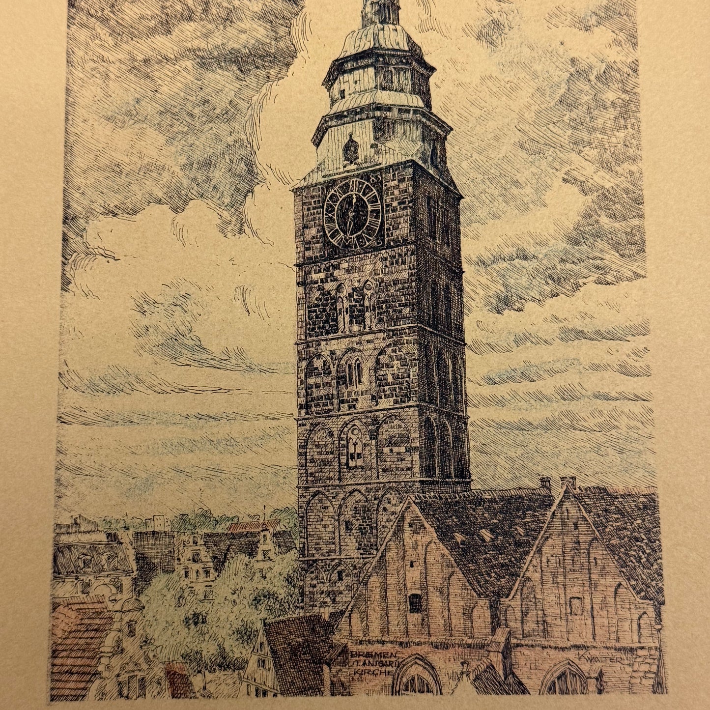 1941 Bremen Germany Clock Tower Art Print by K. Walter