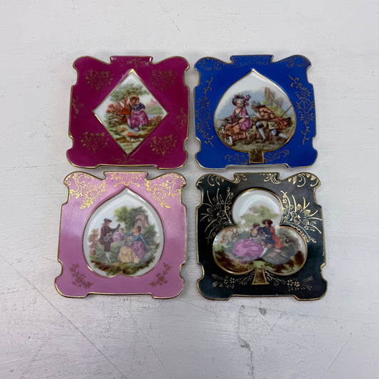 Chase Hand Painted Courting Couple Porcelain Plates, Set of 4