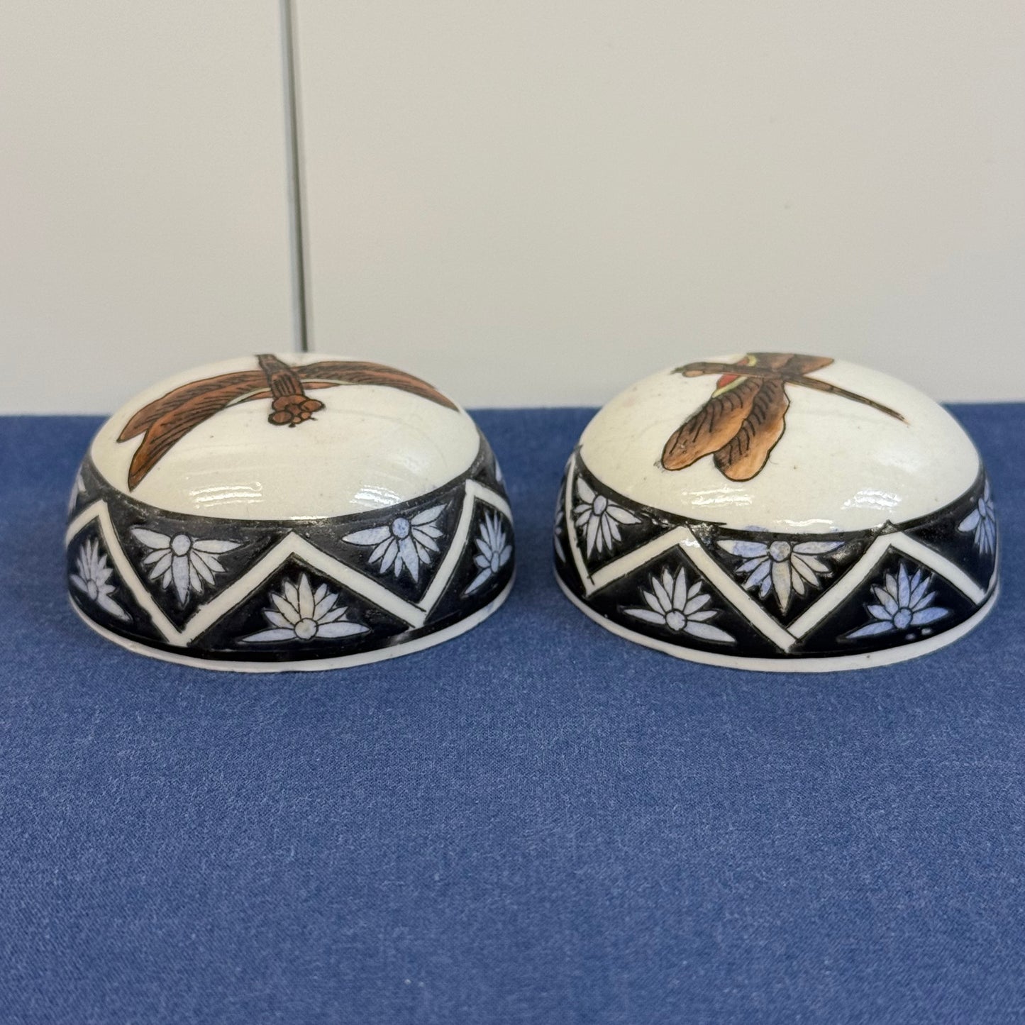Toyo Porcelain Ginger Jars Bird & Dragonfly Set of 2 Japan