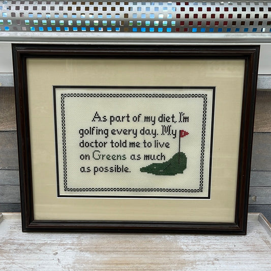 Funny Golf Cross Stitch Gift, Handmade & Framed