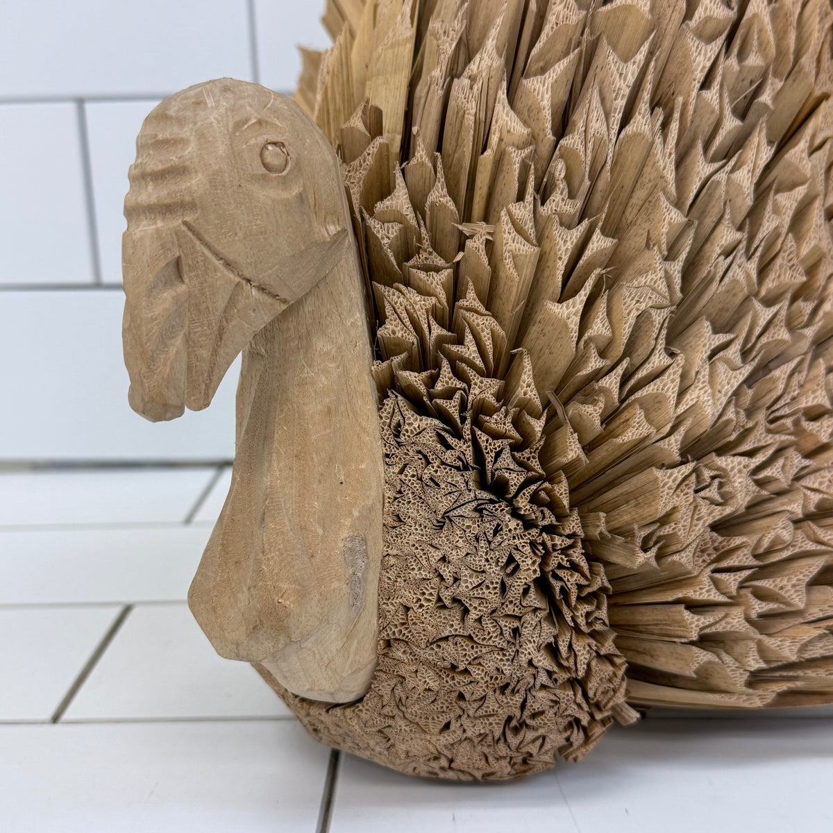 Midwest Importers Corn Husk Wood Turkey Figurine