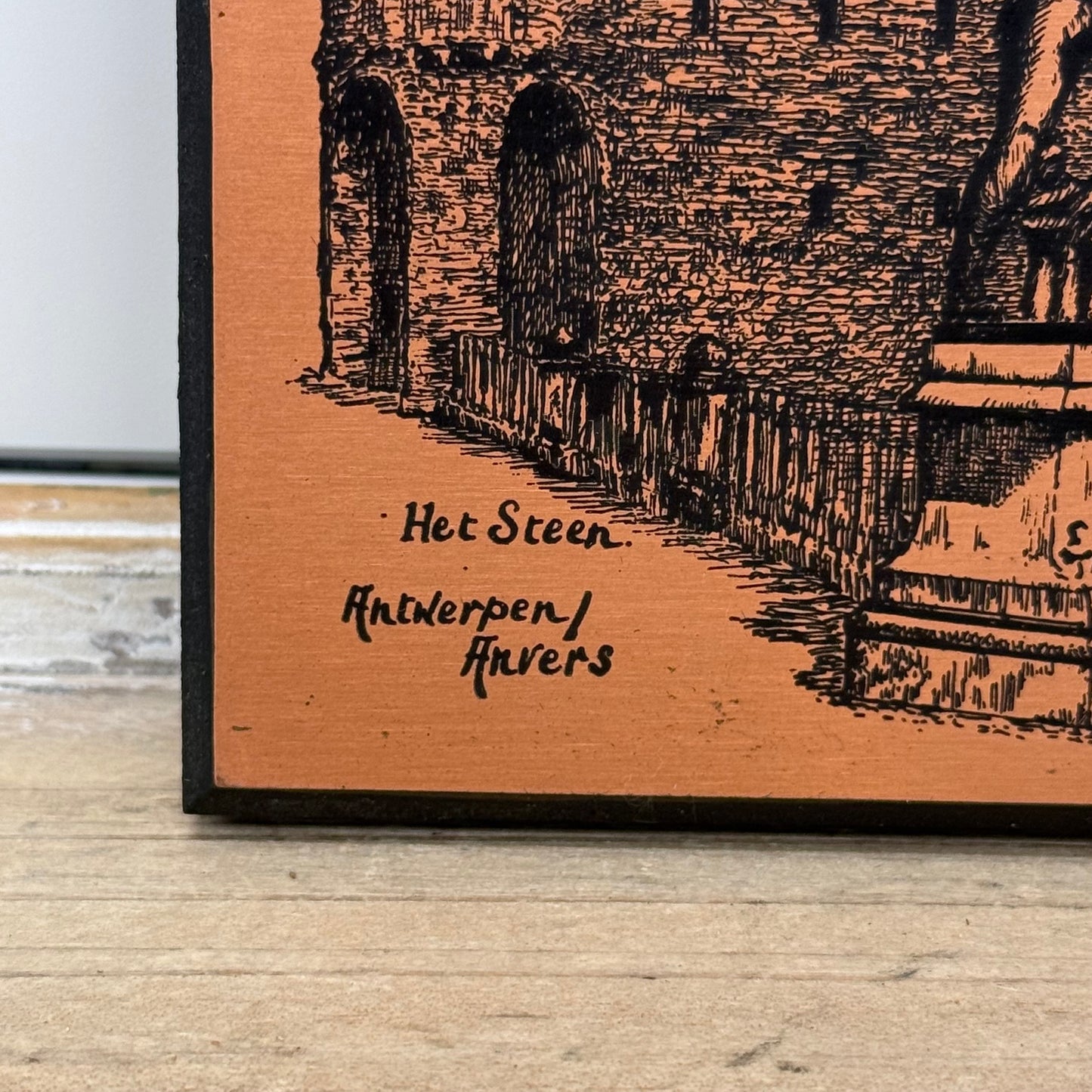 Antwerp Belgium Etched Copper Plaques Signed W. S. Creighton Set of 2