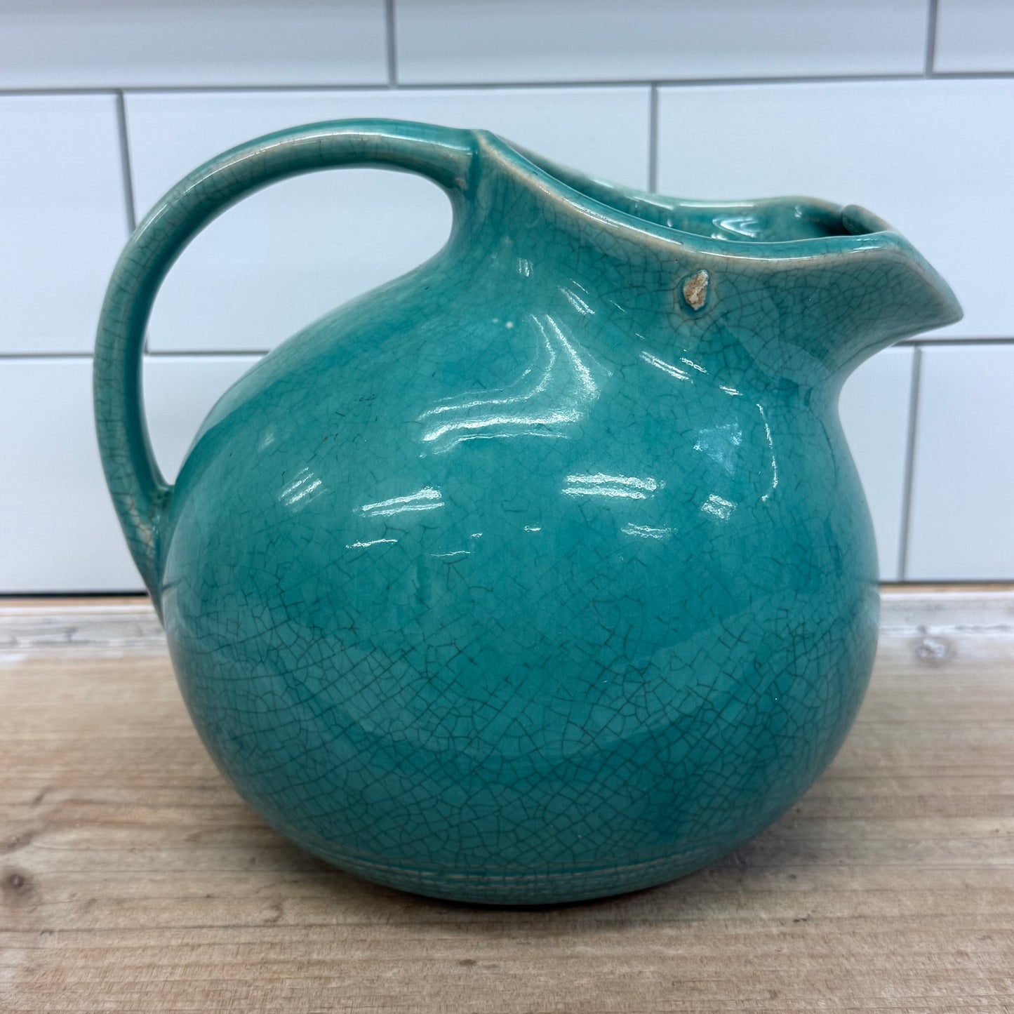 Turquoise Ball Pitcher Mid-Century Ceramic