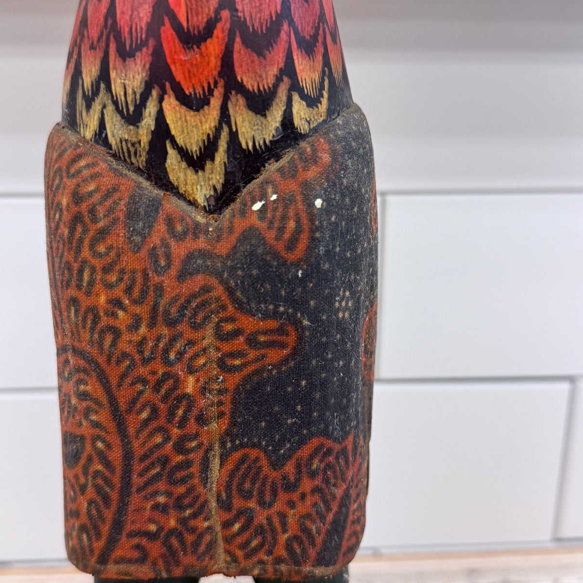 Hand Painted Wood Rooster Folk Art Sculpture