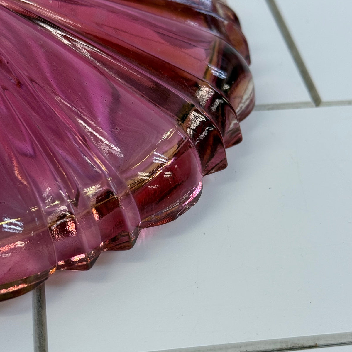 Vintage Cranberry Pink Clear Pressed Glass Covered Candy Dish