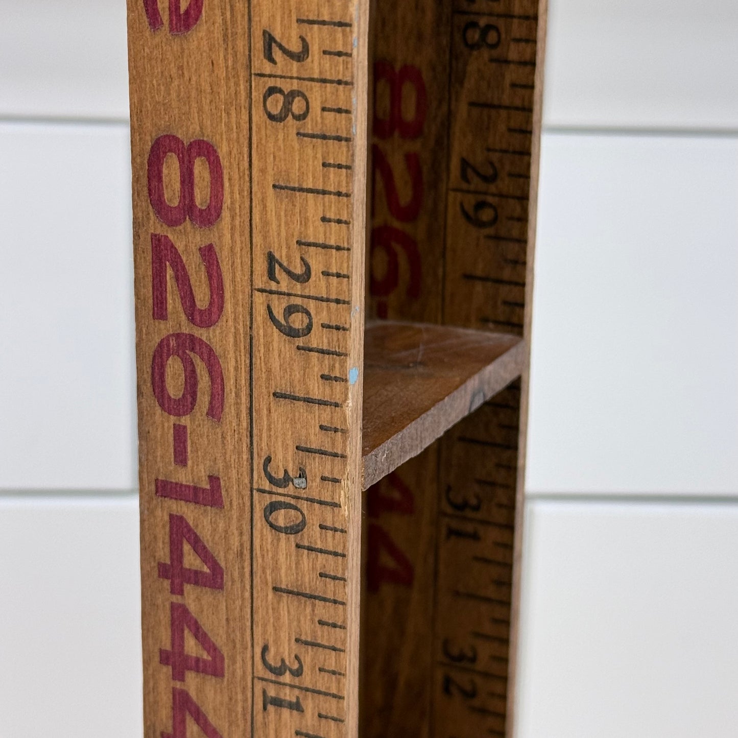 Handcrafted Yardstick Wall Shelf Wooden Miniature Display Rack