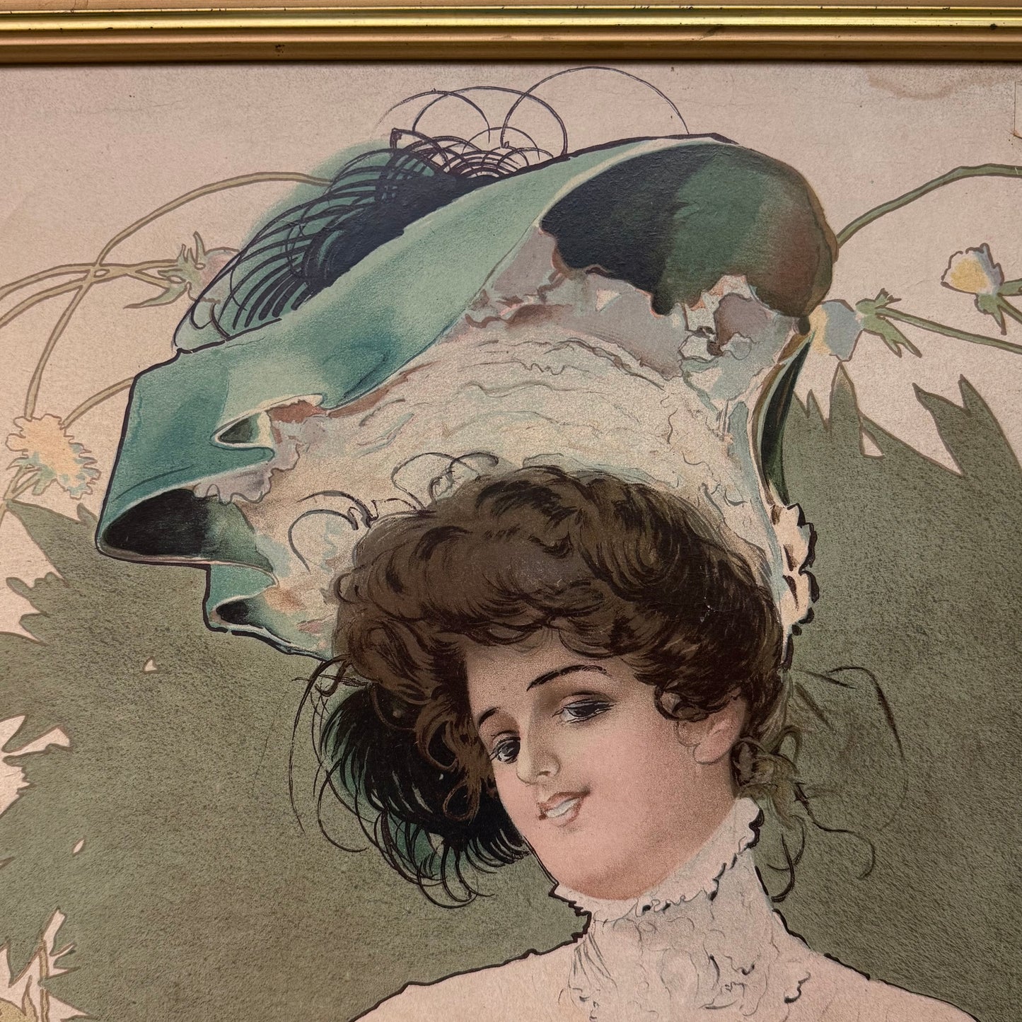 George Frederick Kaber Framed Art Nouveau Woman Lithograph
