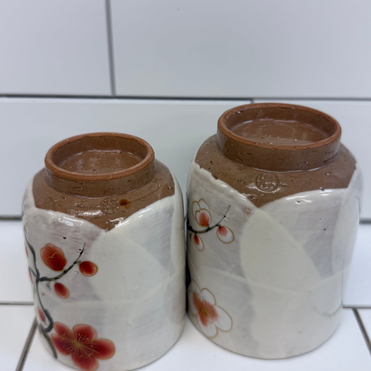 Japanese Kiyomizu-yaki Plum Blossom Bowls & Cups Set of 4
