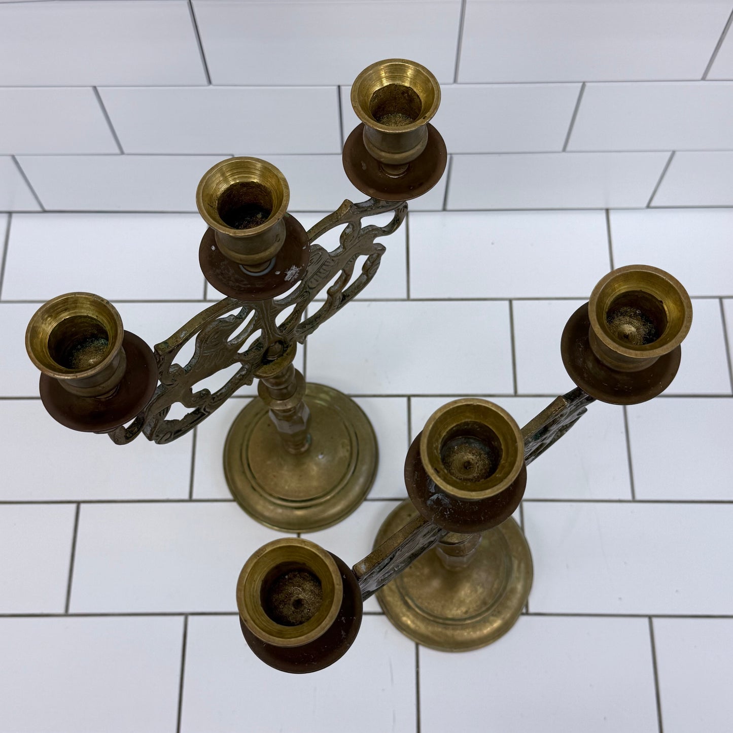 Lion of Judah candelabra Brass Three Light Set of 2