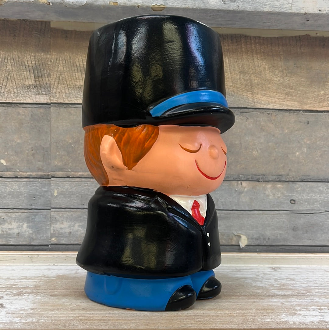 Vintage Handpainted Man in Uniform Coin Bank