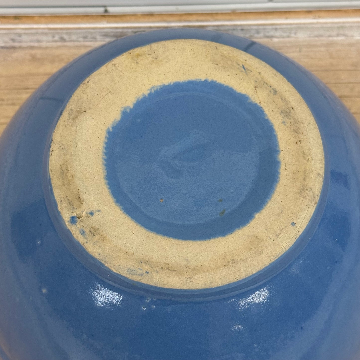 Blue Glazed Stoneware Mixing Bowl #7 1950s