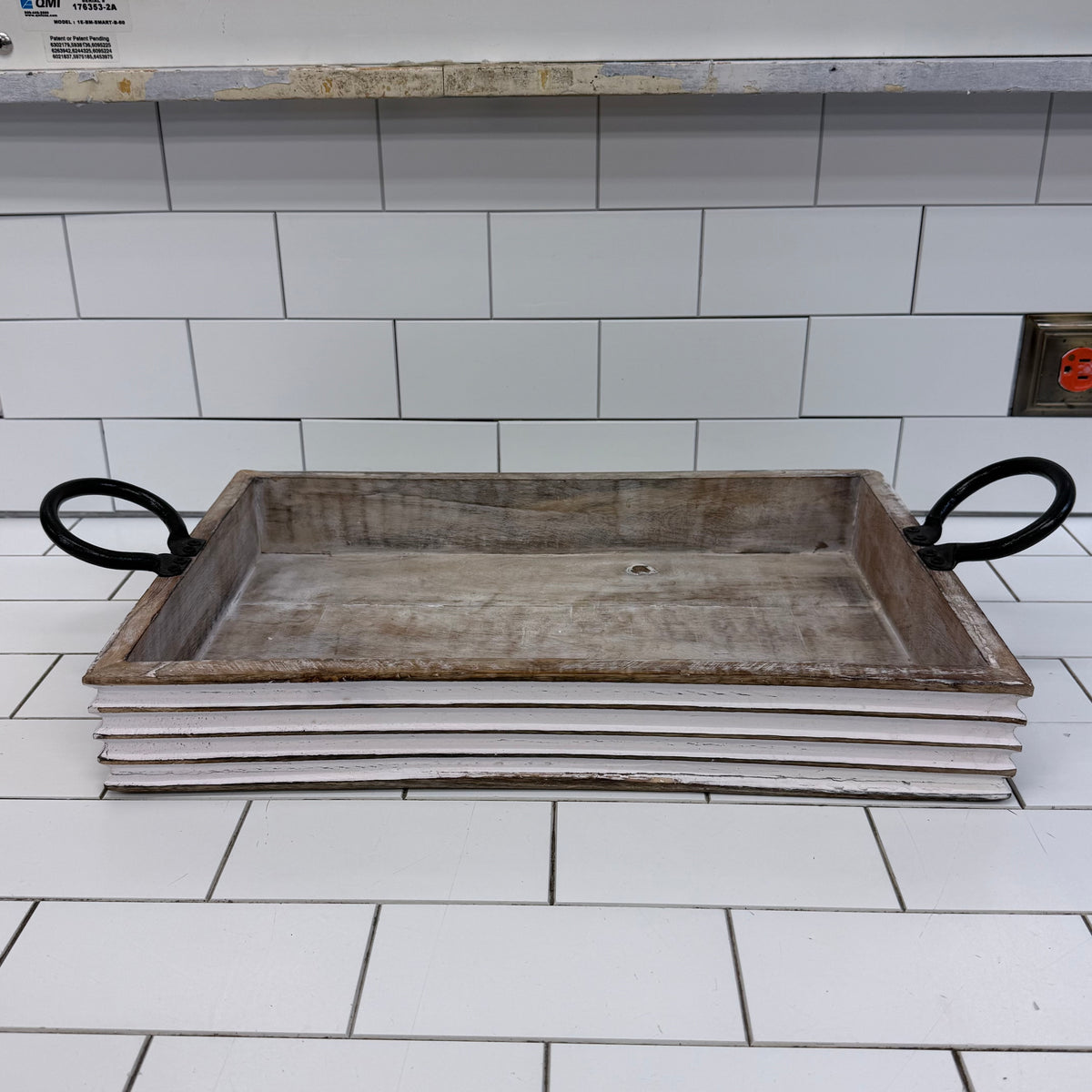 Rustic Wood Tray Bowl & Blue Ceramic Decor Set