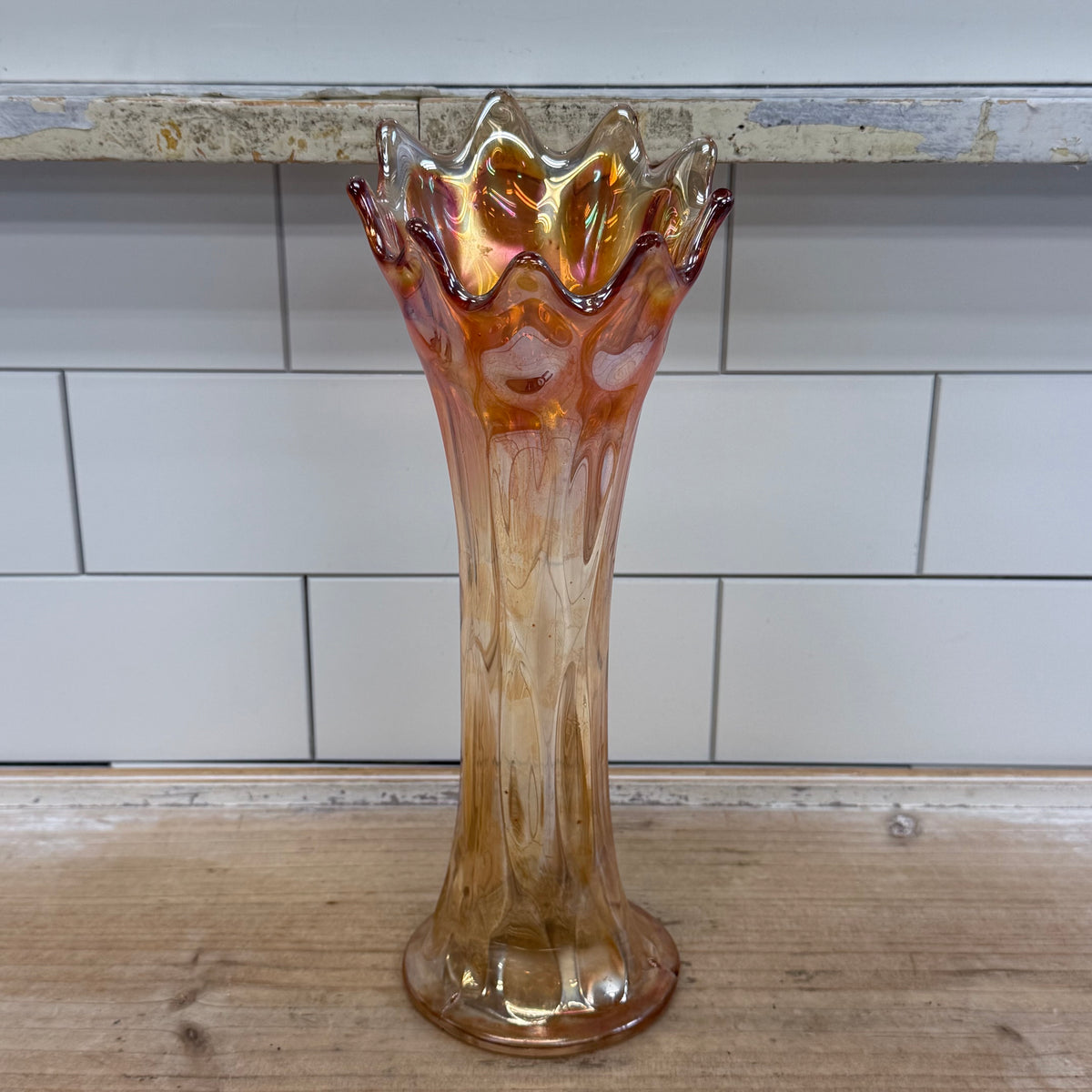 Fenton Long Thumbprint Marigold Carnival Glass Vase c. 1910