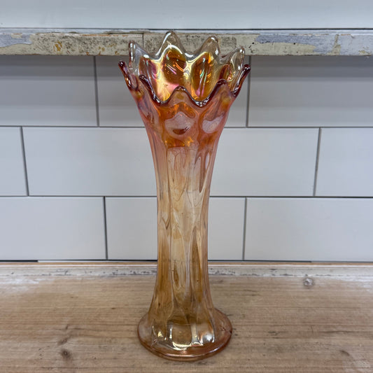 Fenton Long Thumbprint Marigold Carnival Glass Vase c. 1910