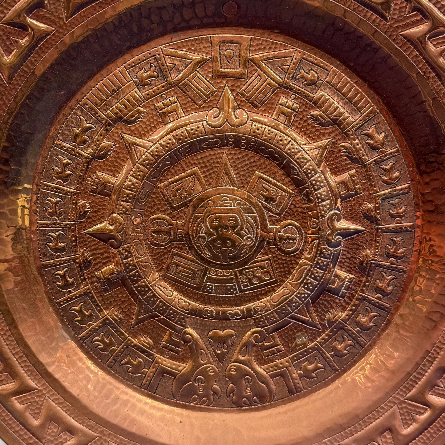 Aztec Calendar Copper Wall Plate Hammered