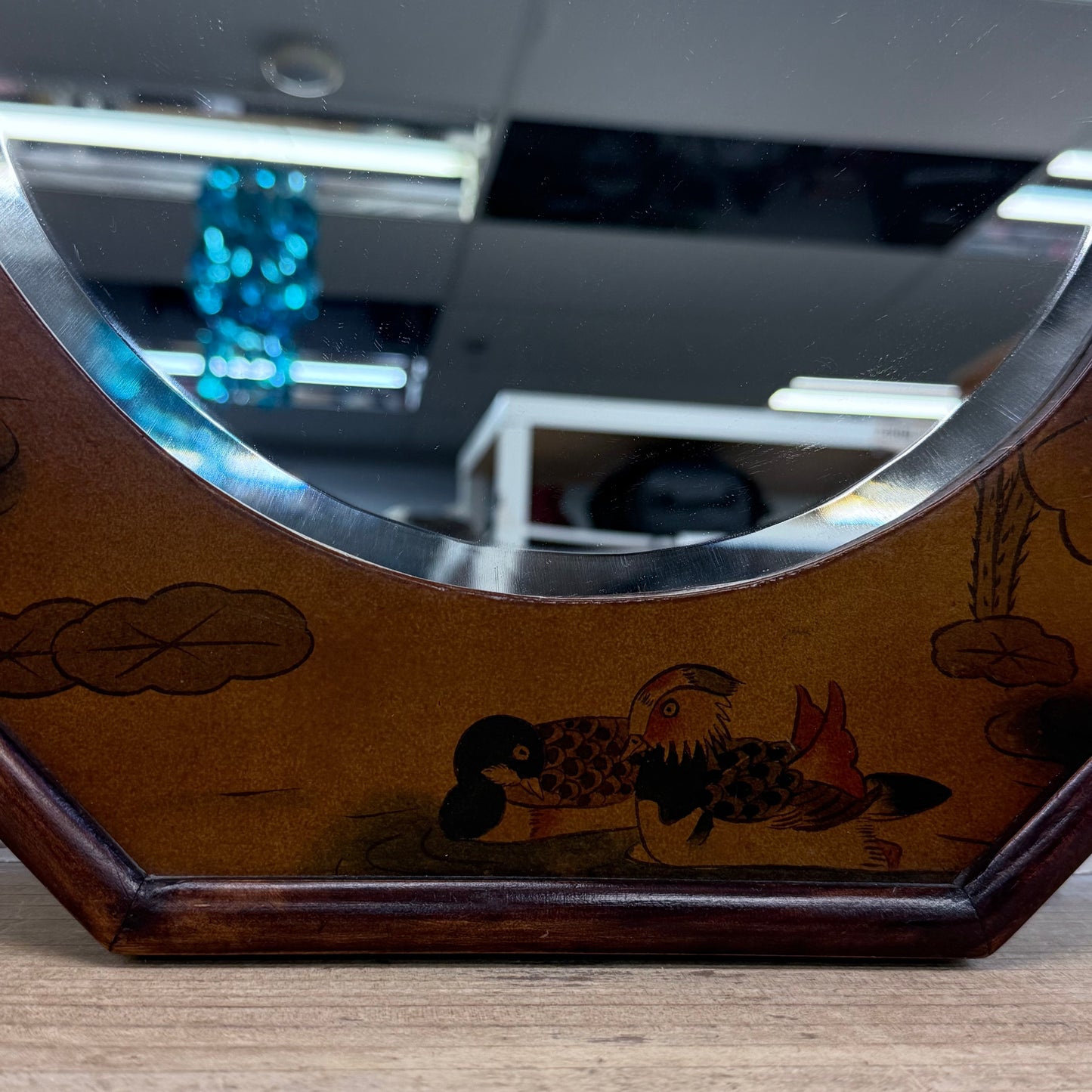 Chinoiserie Duck & Lotus Octagonal Wall Mirror
