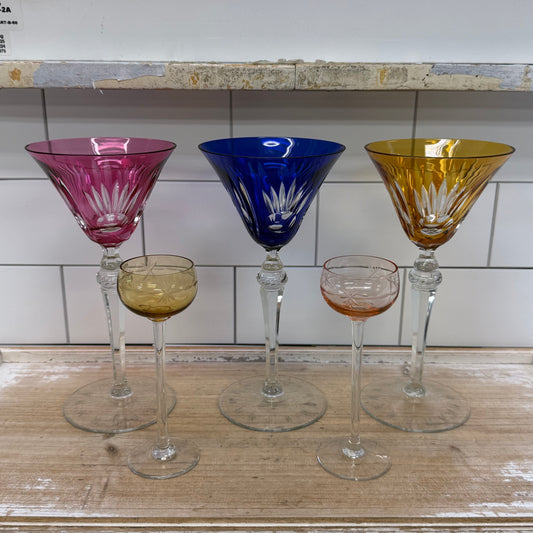 Colorful Stemware Martini & Cordial Glasses Set of 5