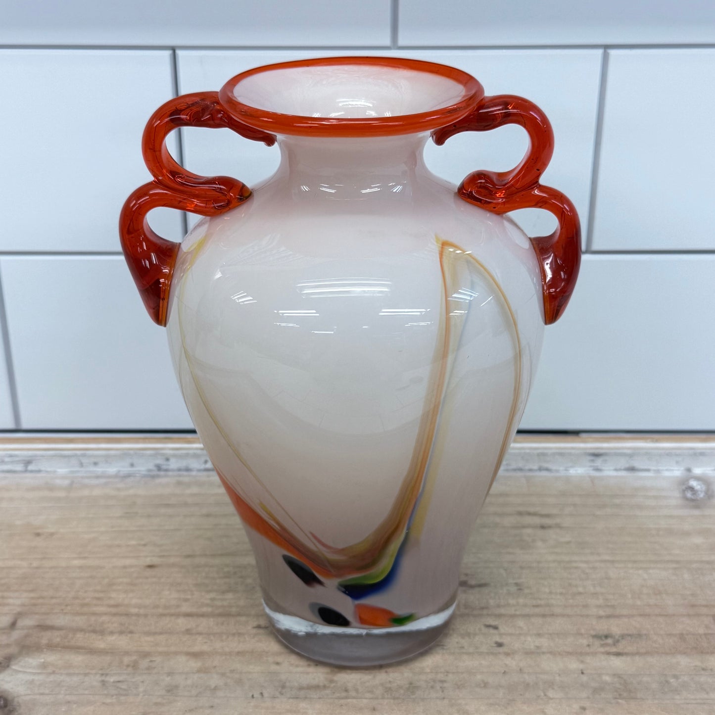 Vintage Murano Style Applied Handle Art Glass Vase