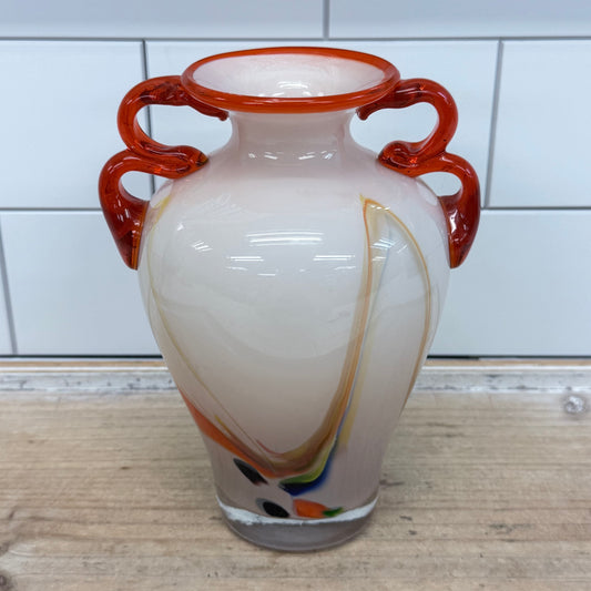 Vintage Murano Style Applied Handle Art Glass Vase