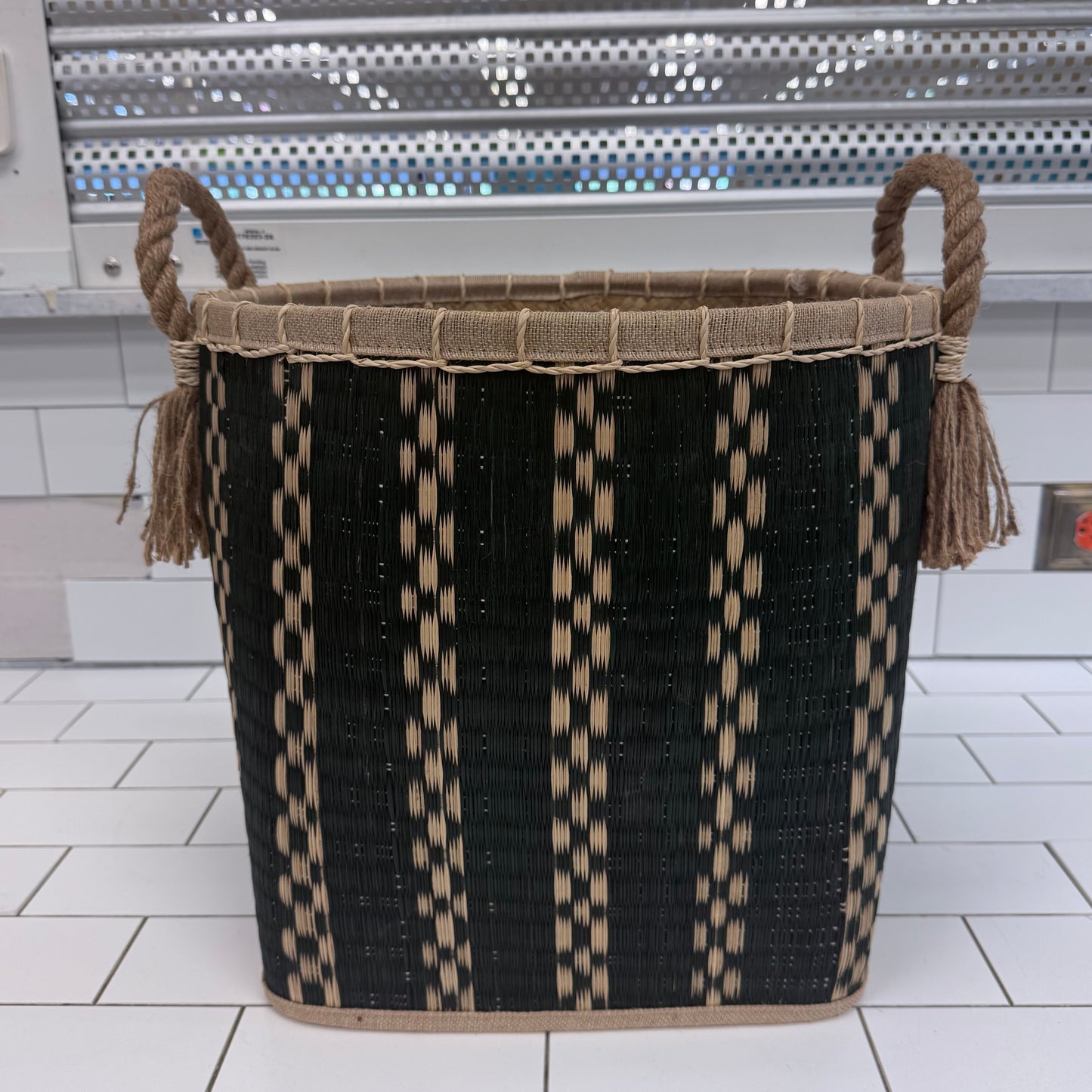 Handwoven Palm Leaf Storage Basket with Rope Handles