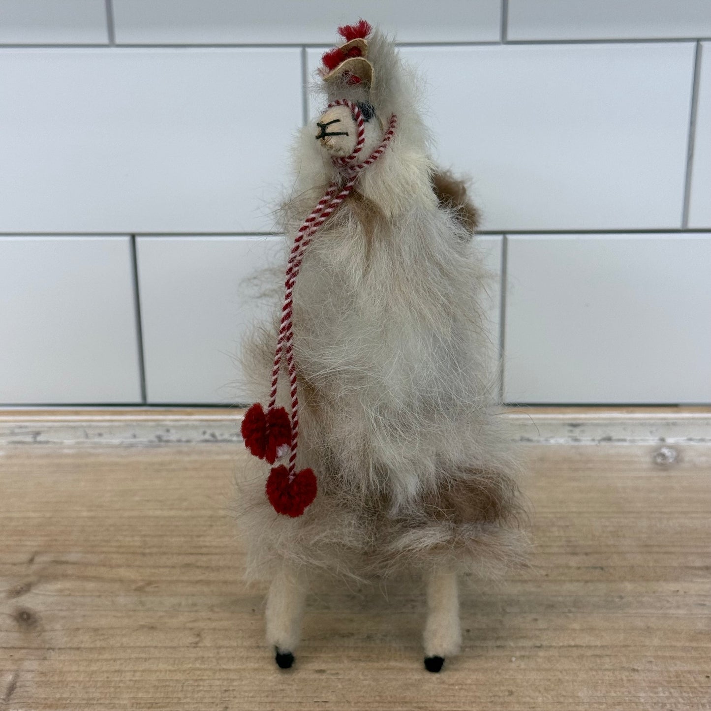 Peruvian Alpaca Fur Figurine Poseable Handmade Llama
