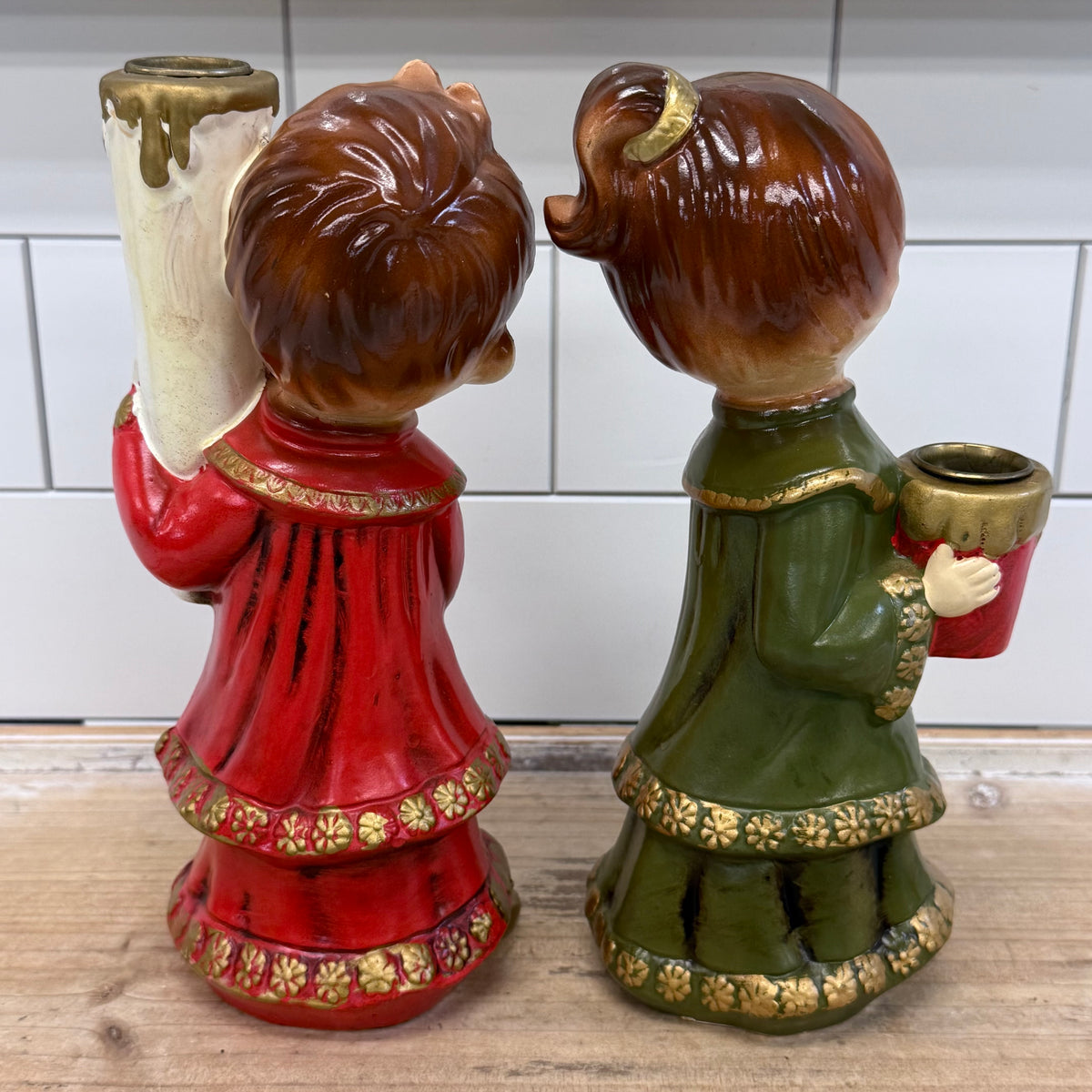 Vintage STAR Japan Christmas Choir Children Candle Holders Set of 2