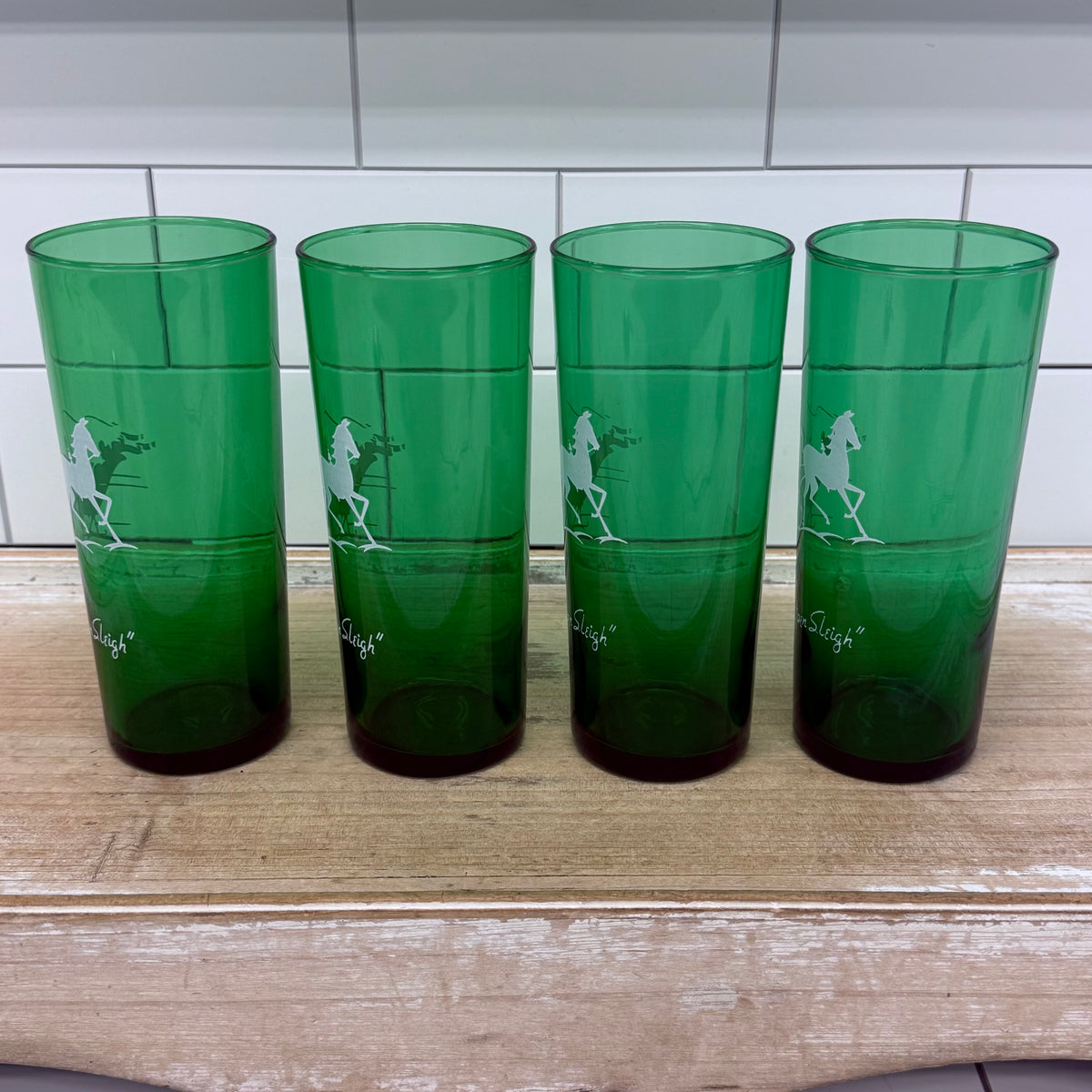 Anchor Hocking Green Open Sleigh Glass Tumblers Set of 4