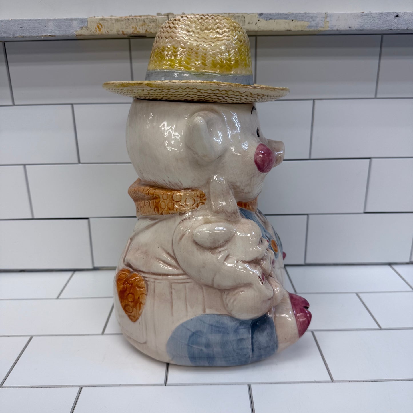 Treasure Craft Farmer Pig Cookie Jar, Ceramic 1960s