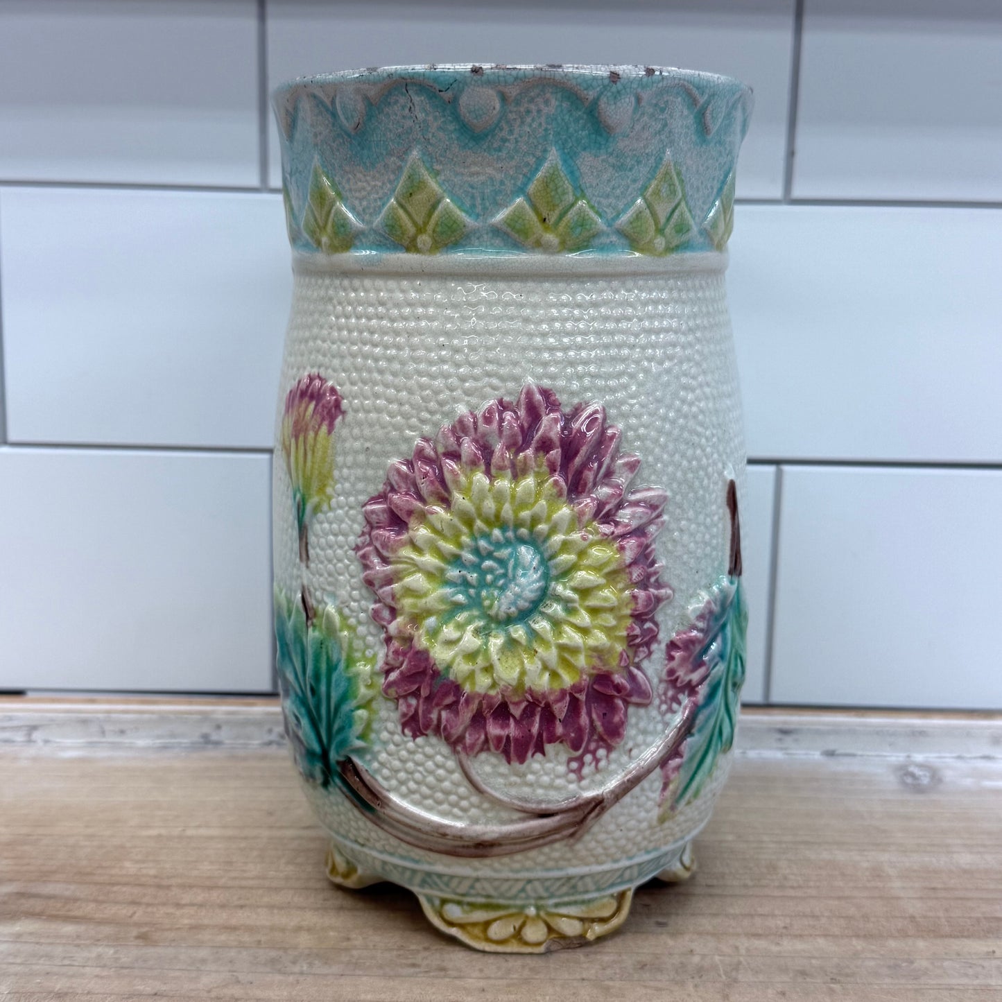 Antique Majolica Floral Jardinière Planter 1930s