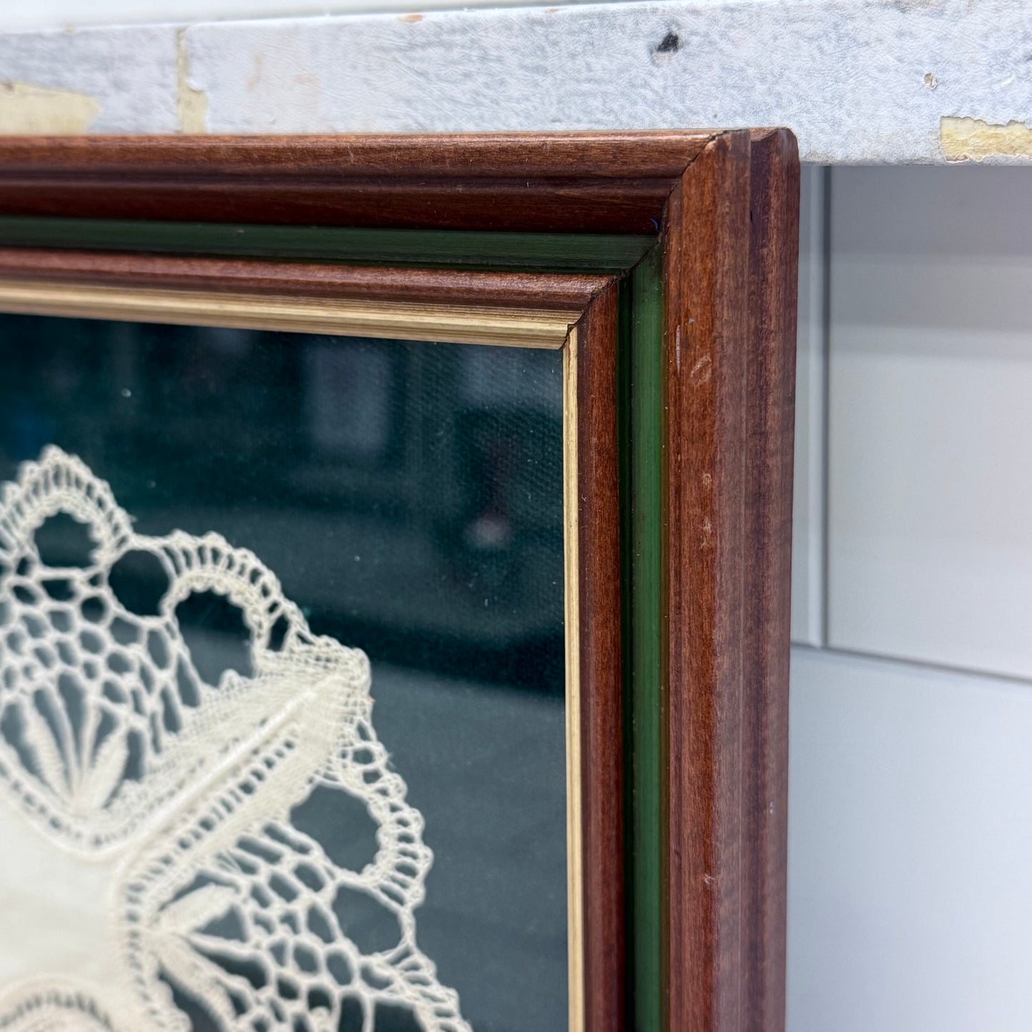 Framed French Lace Doily, Textile Art