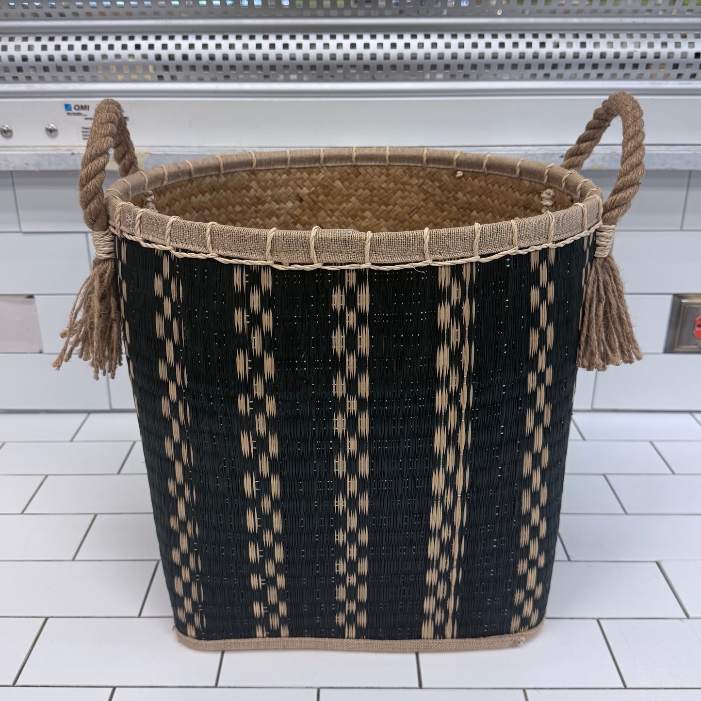 Handwoven Palm Leaf Storage Basket with Rope Handles