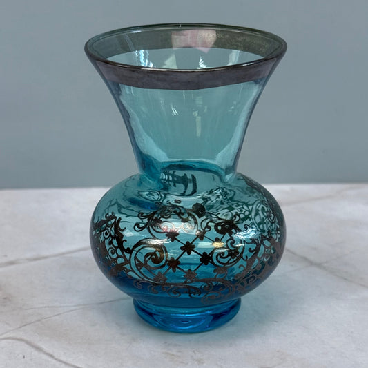 Venetian Glass Silver Overlay Vase