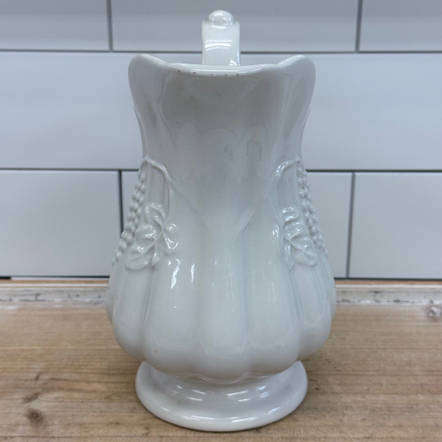 Red Cliff Embossed Grape Ironstone Pitcher White Harvest Vase