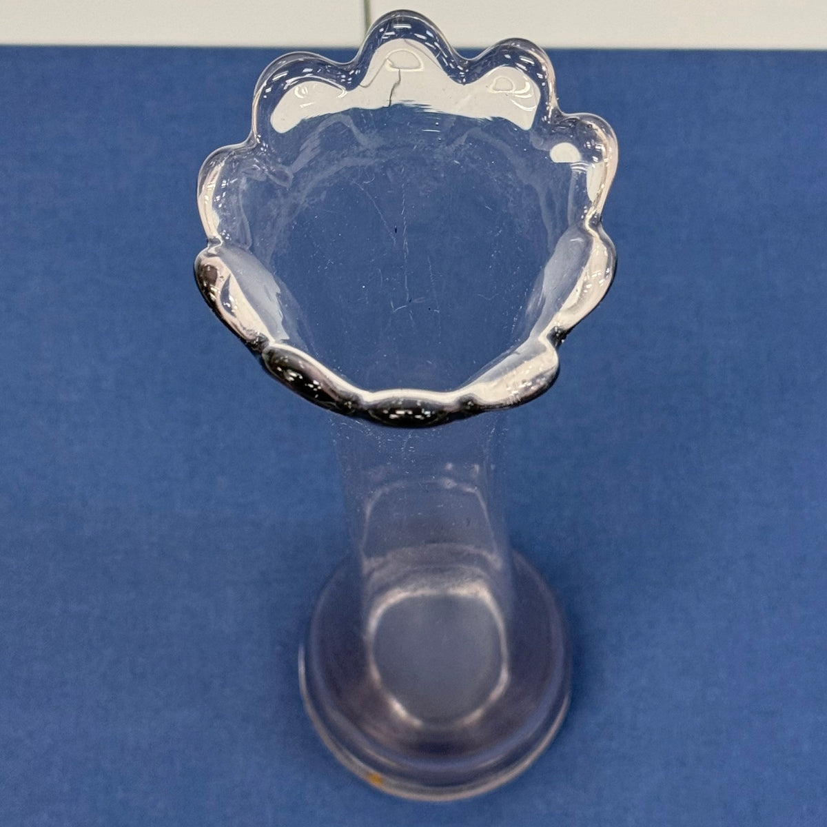 Clear Glass Swung Vase Ruffle Rim Mid Century