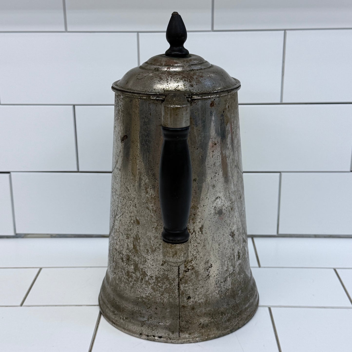 Antique Metal Coffee Pot with Wood Handle Primitive Farmhouse Decor