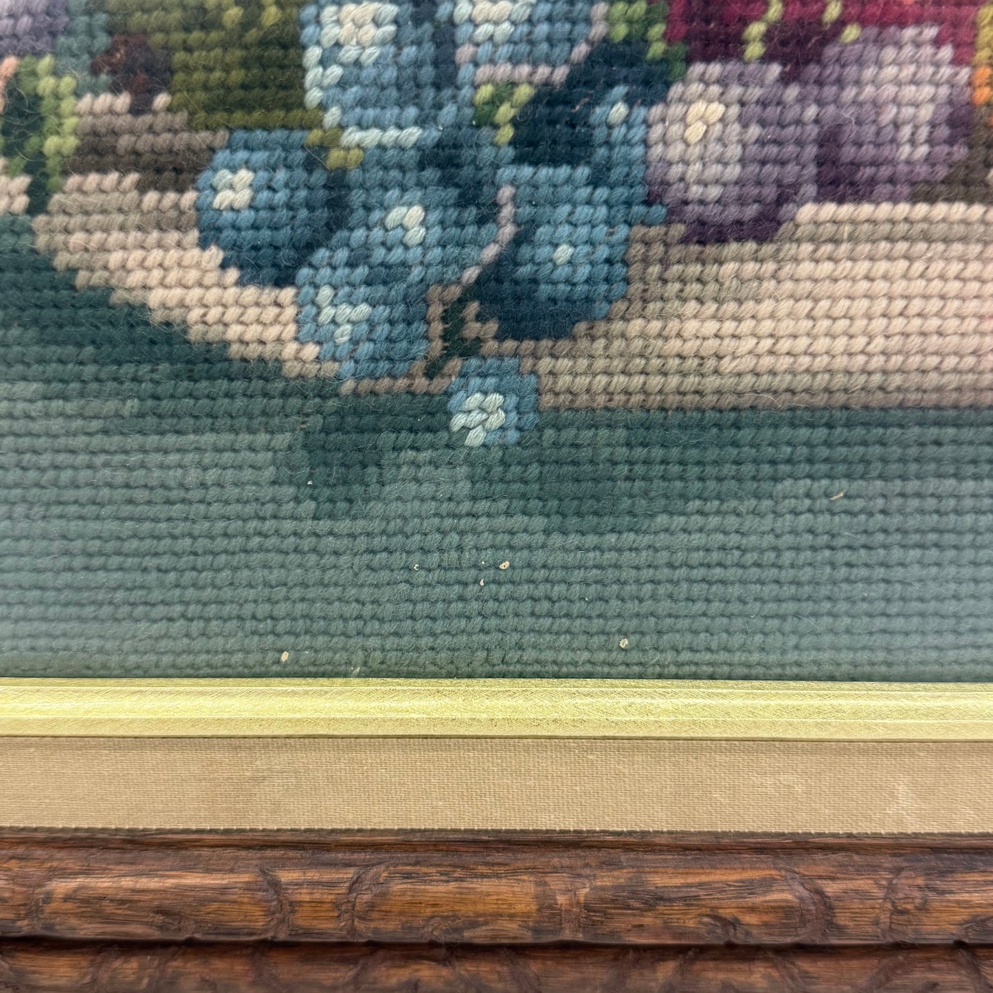 Fruit Still Life with Blue Pitcher Framed Needlepoint Art