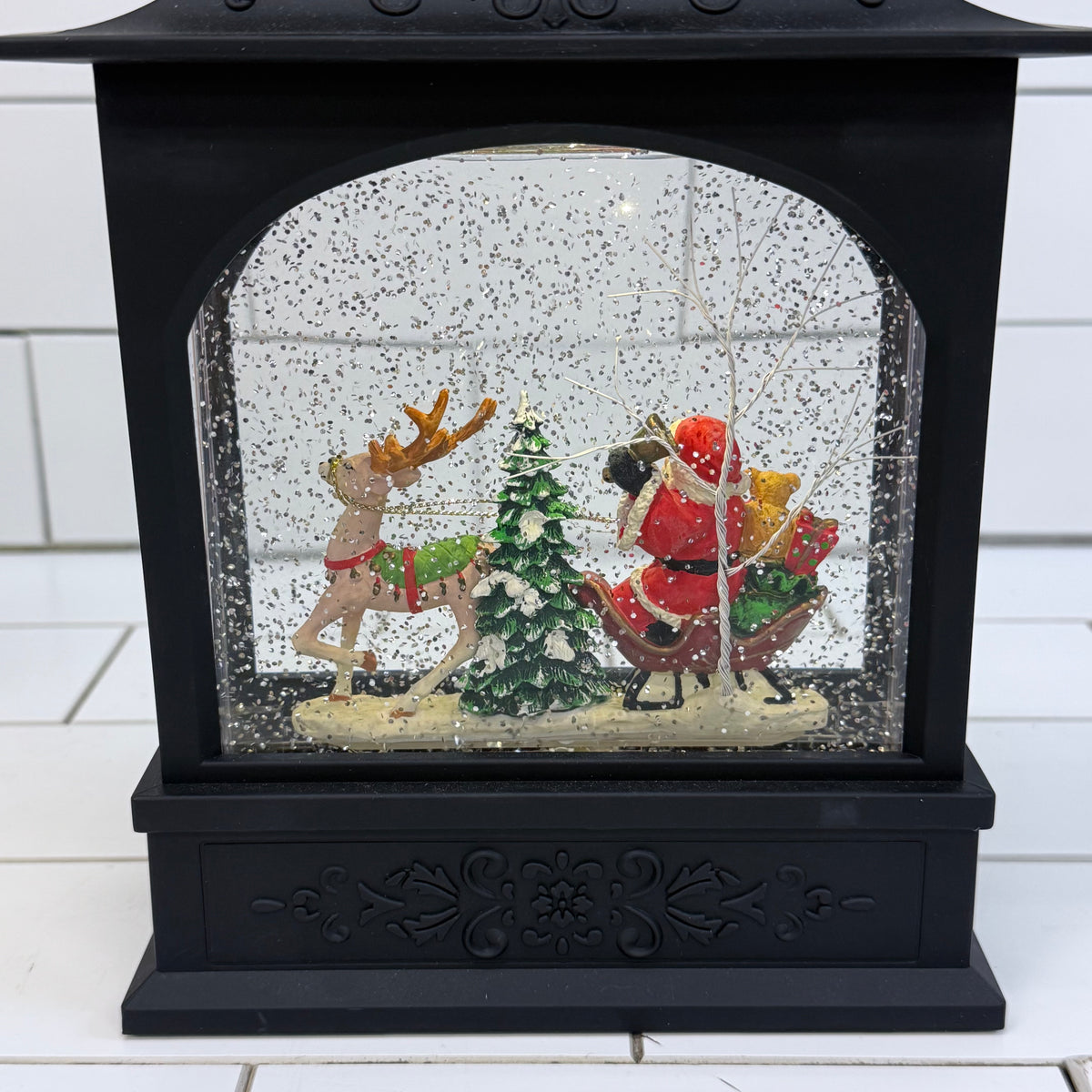 RAZ Imports Santa Reindeer Lighted Snow Globe Lantern Christmas