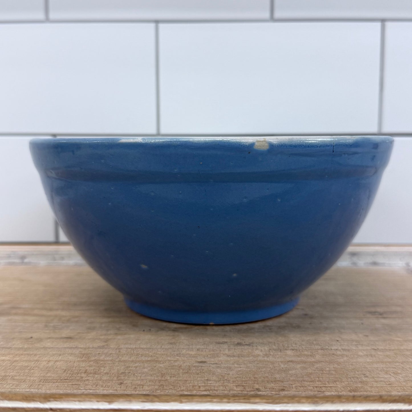Blue Glazed Stoneware Mixing Bowl #7 1950s