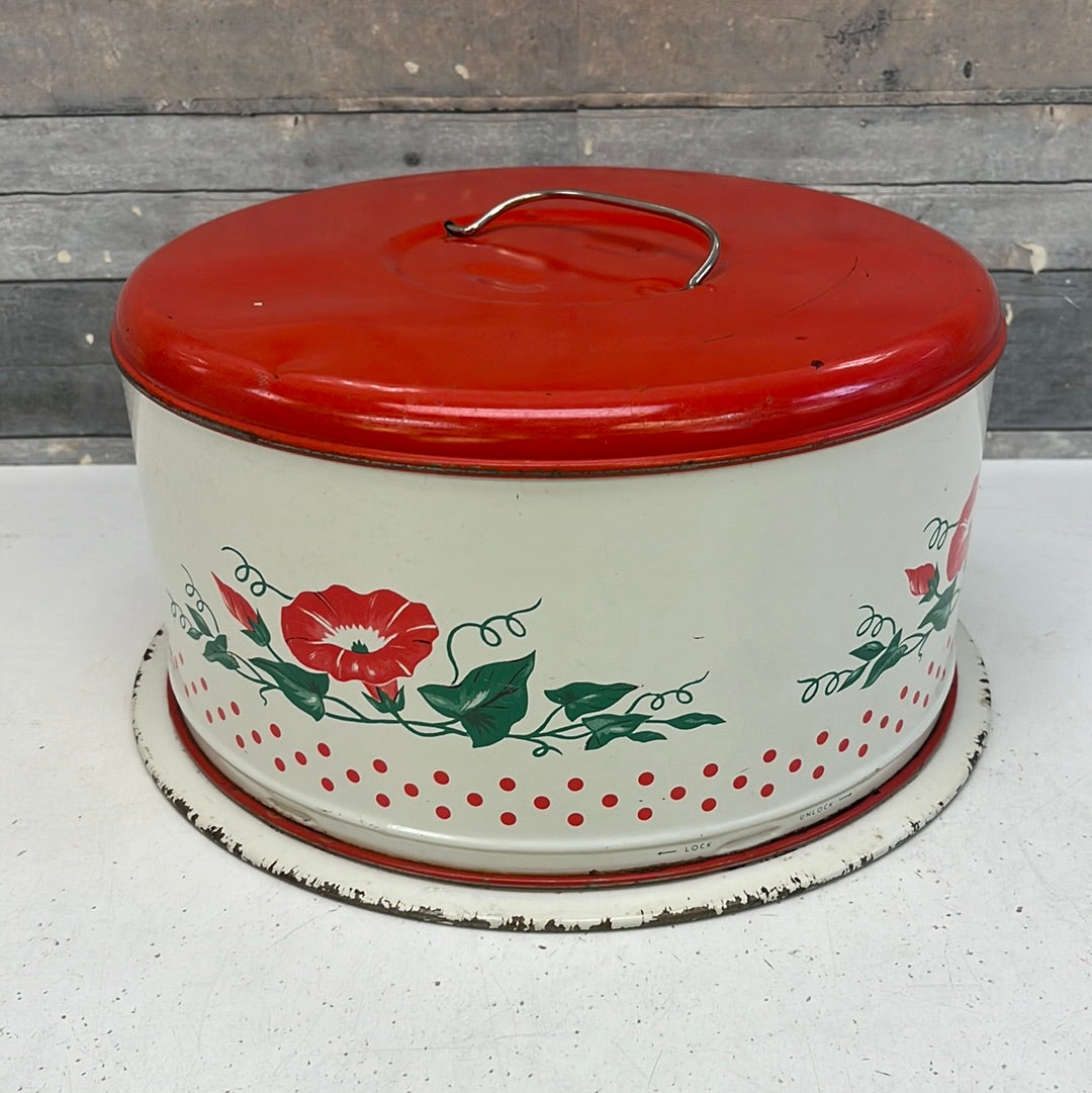 Vintage Floral Cake Tin Carrier, 1940s