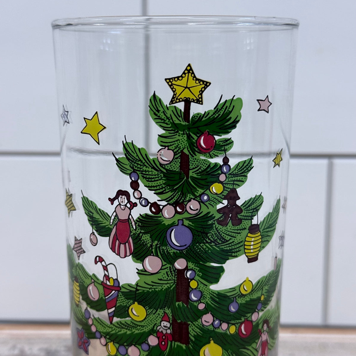 Nikko Christmas Tree Teddy Bear Highball Glass Tumblers Set of 4