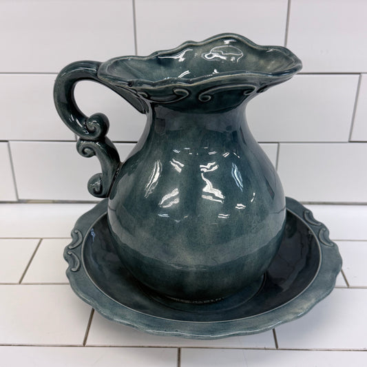 Duncan Enterprises Ceramic Pitcher and Basin Set Signed 1984
