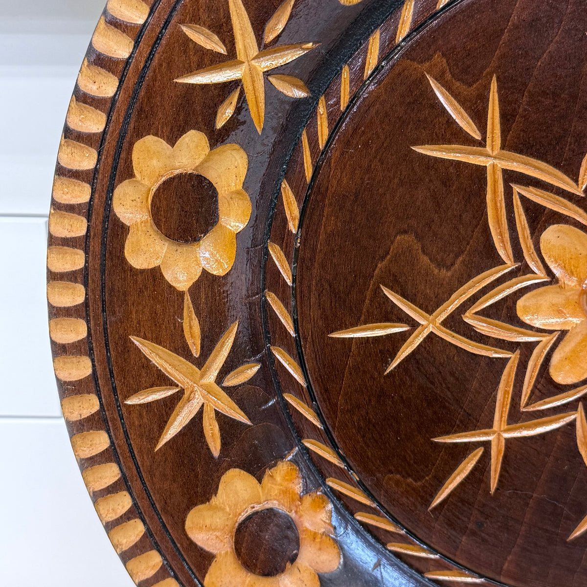 Carved Wood Floral Wall Plate