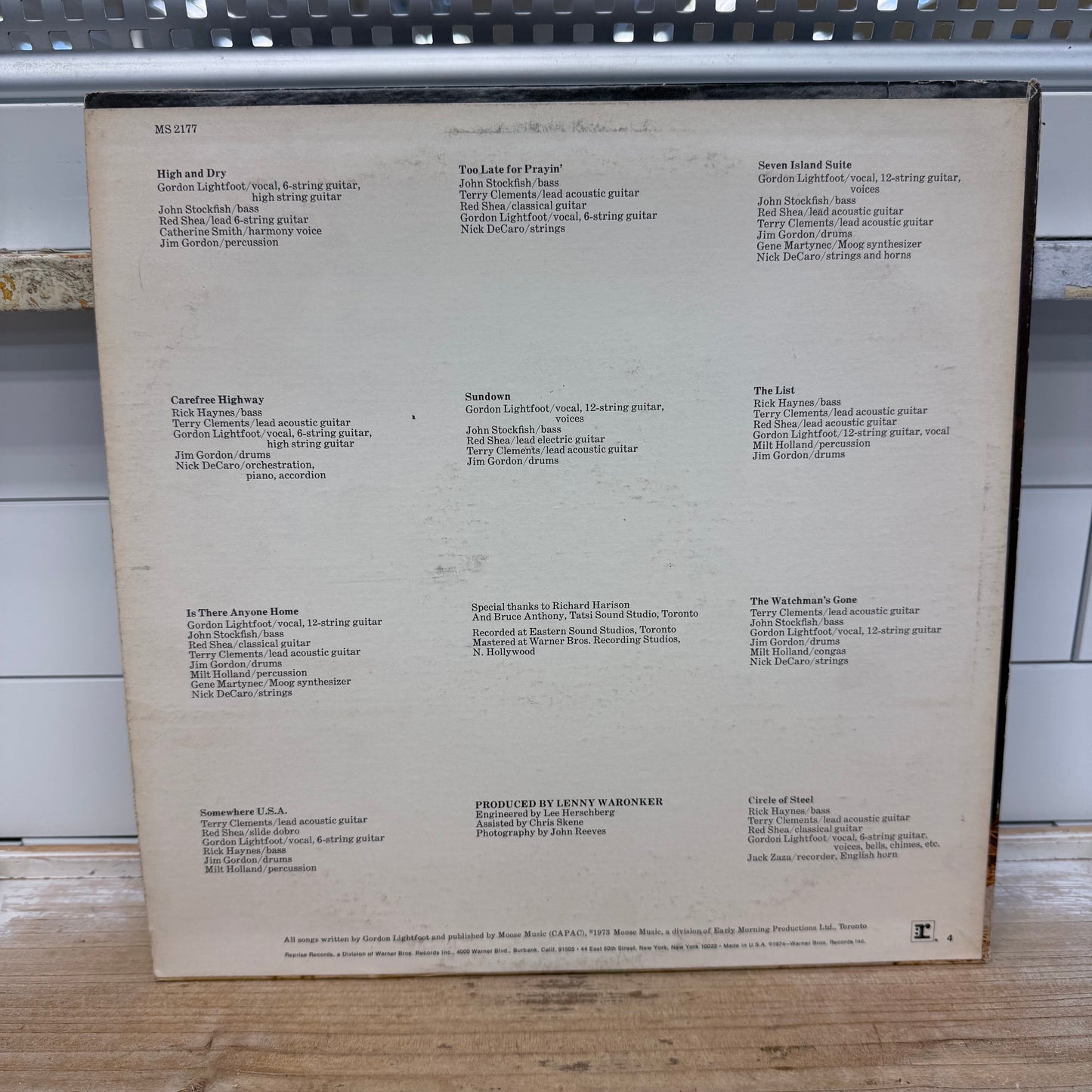 Gordon Lightfoot Sundown Vinyl Record LP 1974 #MS 2177