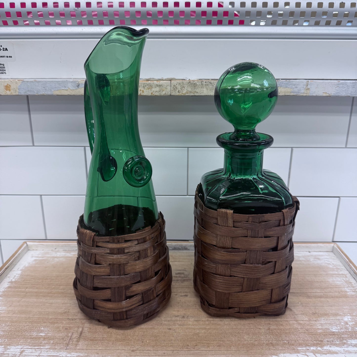 Spanish Emerald Green Art Glass Decanter & Pitcher Set 1960s