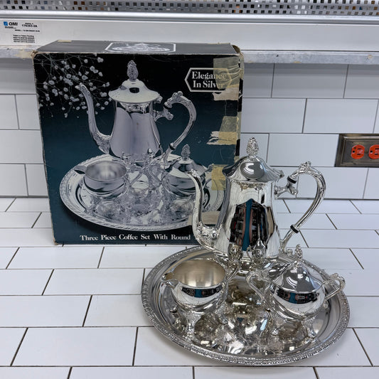 Vintage Silverplate Coffee Tea Service Set with Tray Box