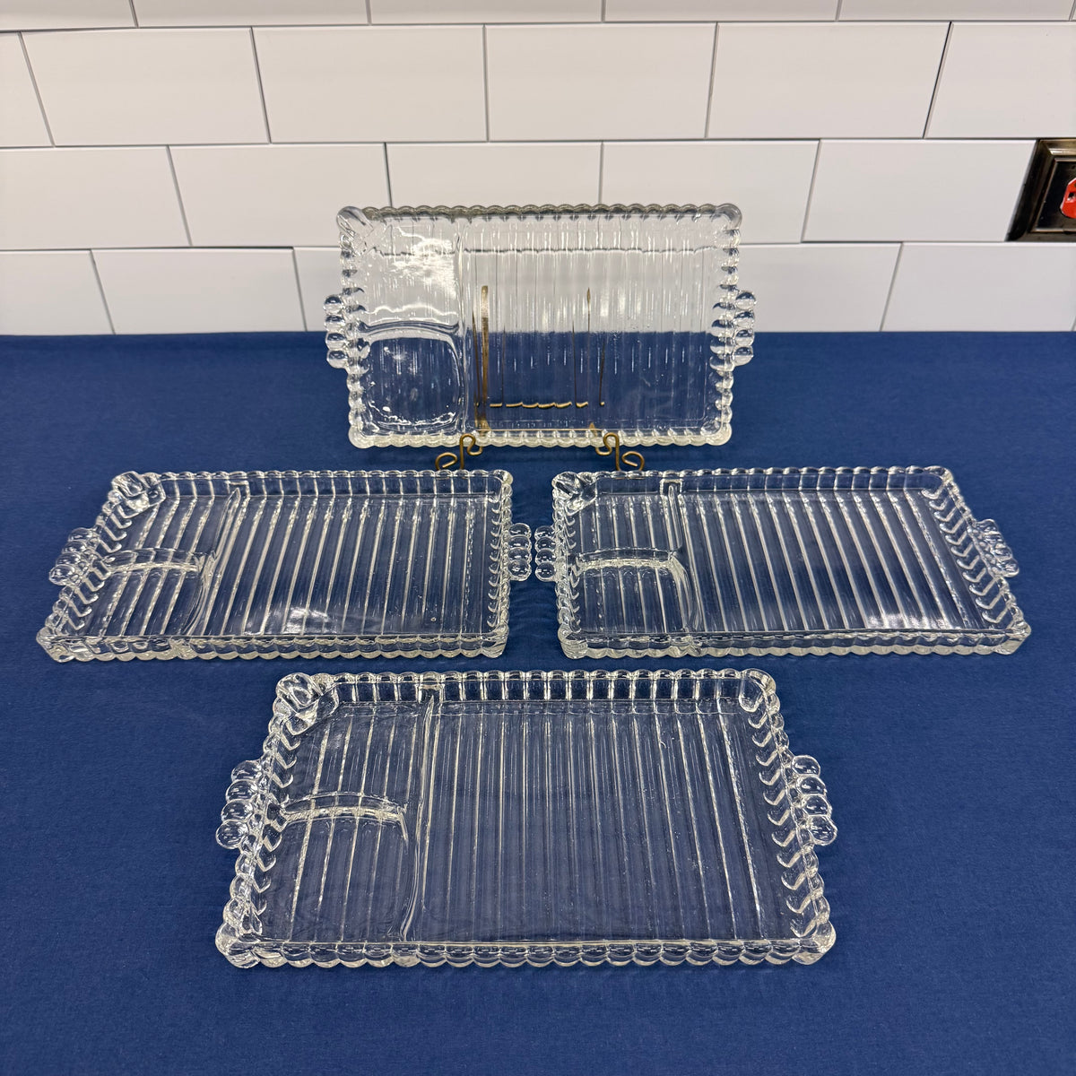 Hazel Atlas Ball & Rib Divided Snack Trays Set of 4